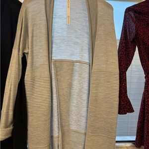 Lululemon Light Gray/Blue Open-Front Ribbed Women’s Cardigan Sweater